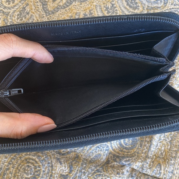 PRADA Logo Plate Long Wallet Tessuto Nylon Saffiano Leather Auth w/Card - Picture 11 of 17